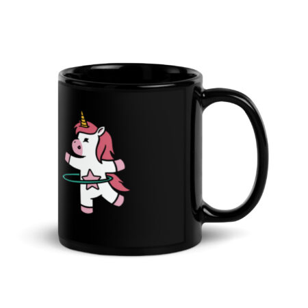 Black Glossy Mug With Hula Hoop Unicorn